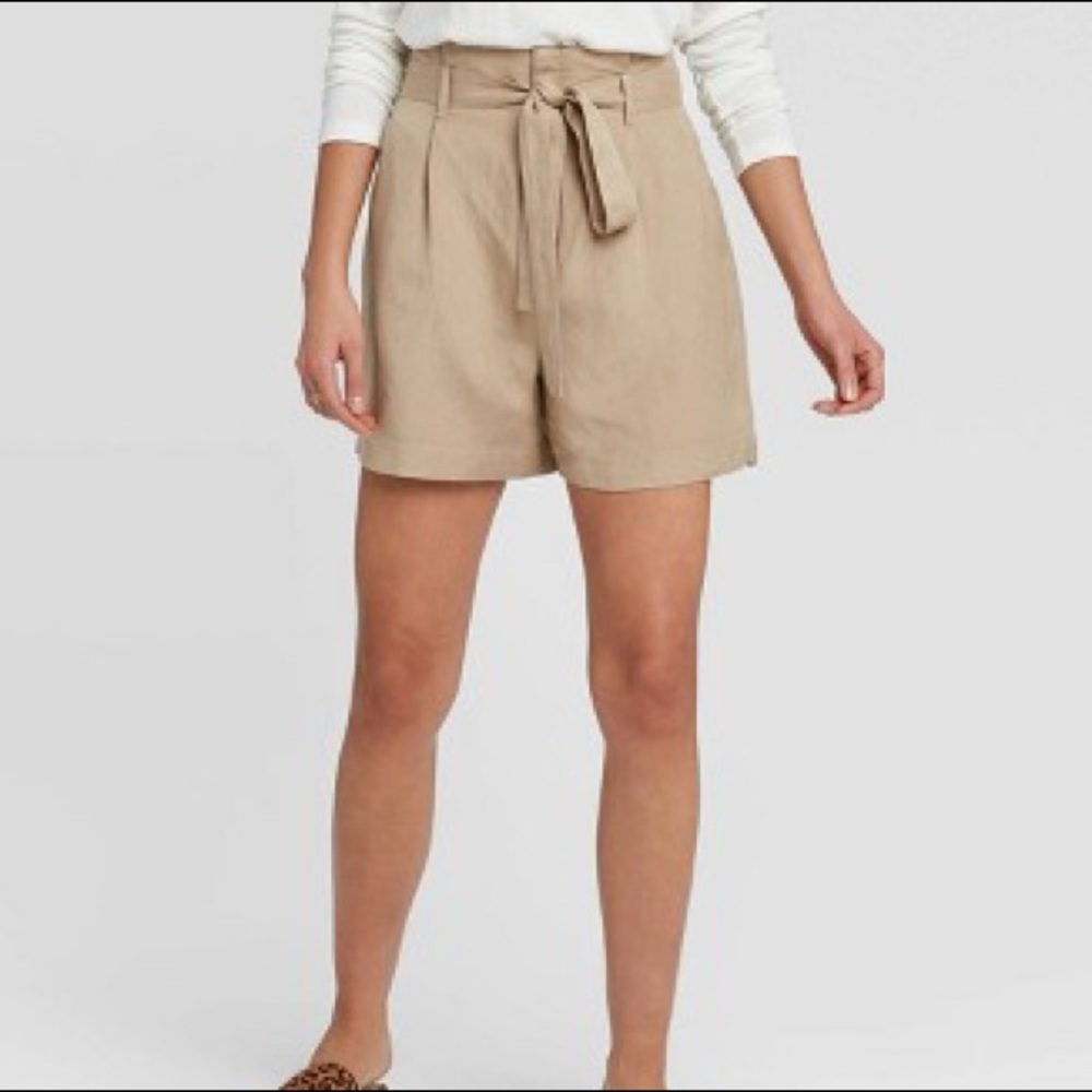 Mid-Rise Linen Paperbag Shorts - A New Day™ Tan